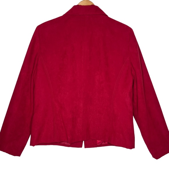 Dress Barn Women’s Red Faux Suede Blazer Jacket Size XL Zip Up Mock Neck Pockets - Picture 13 of 17